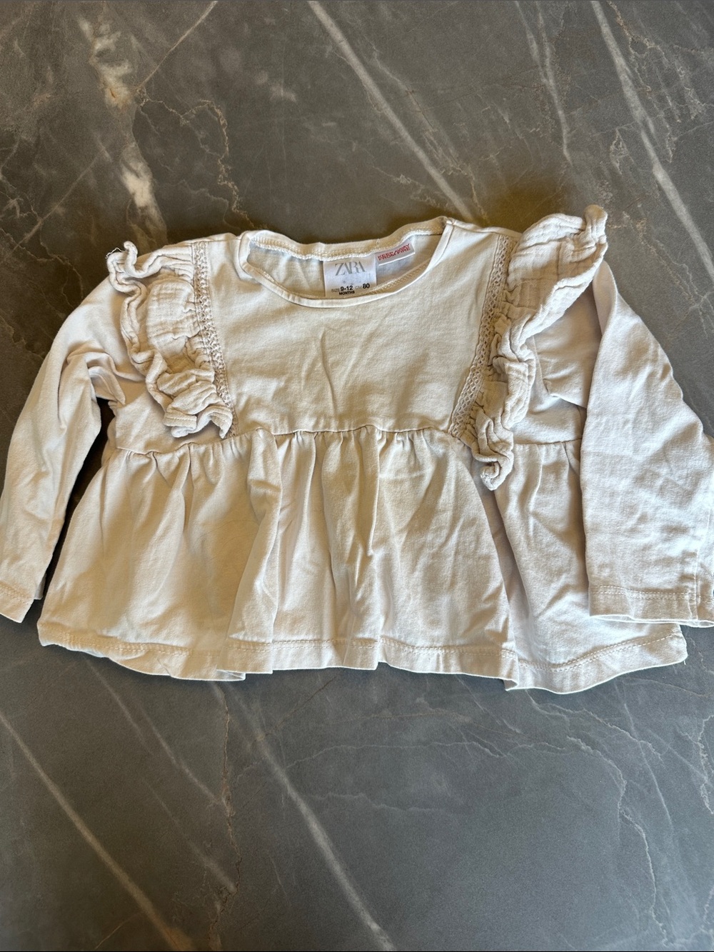 Zara Kids Cream Ruffle Peplum Long-Sleeve Top